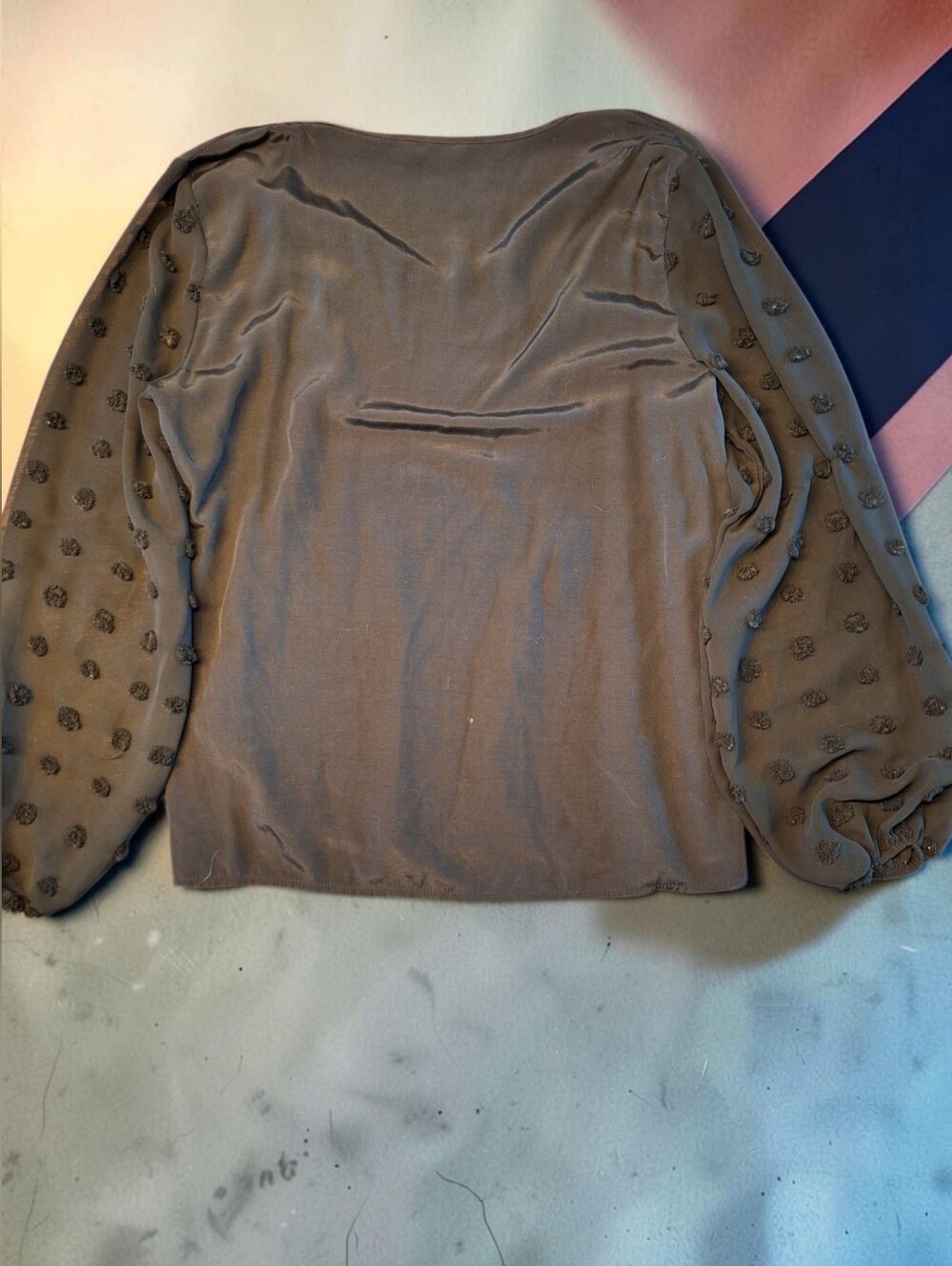 SHEIN Black V-Neck Long Sleeve Shirt with Pom-Pom Sleeve Detail